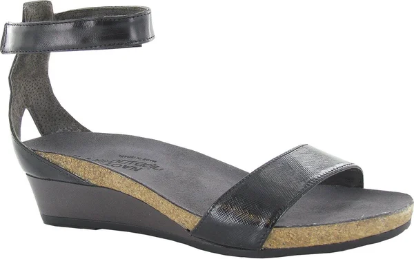 Naot Leather Ankle Strap Wedge Sandals - Pixie, Size EU42(US11-11.5), Black
