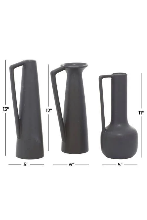 CosmoLiving by Cosmopolitan 12 in. - 13 in. and 11 in. Dark Grey Ceramic Modern Vase (Set of 3)