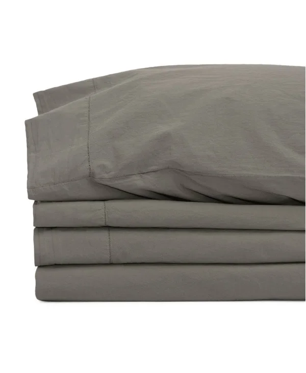 Jennifer Adams Relaxed Cotton Percale Sheet Set - Smoke - California King