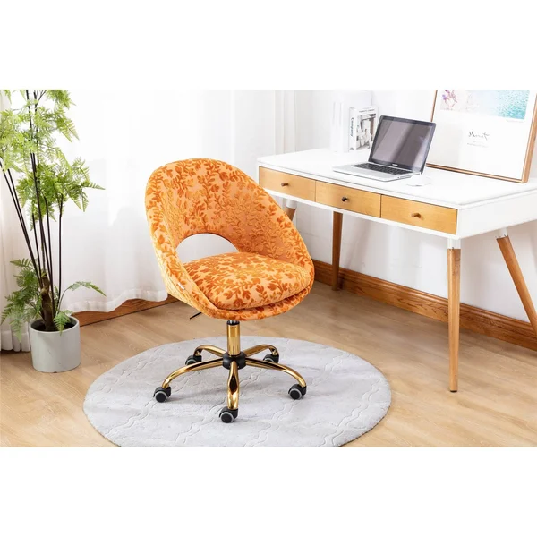 Velvet Swivel Upholstered Adjustable Height Home Office Chair - Black
