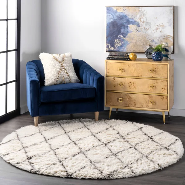 nuLOOM Handmade Moroccan Trellis Wool Shag Rug (3& x 5& Oval - Ivory)
