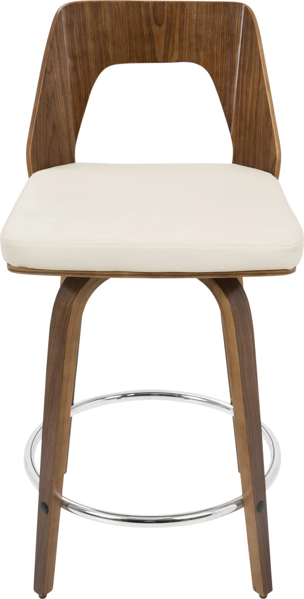 LumiSource Trilogy Walnut and Cream Mid-Century Modern Counter Stool