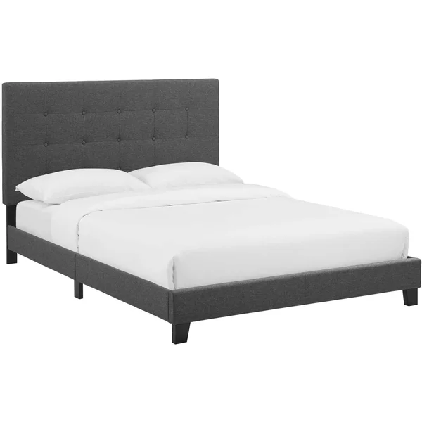 Modway Melanie Twin Tufted Button Upholstered Fabric Platform Bed Gray