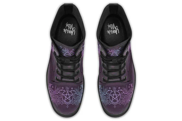 Purple Dragonfly Boots - Non-Leather Hippie Boots, YesWeVibe Men's Boots, Black Sole, US 14, EU49