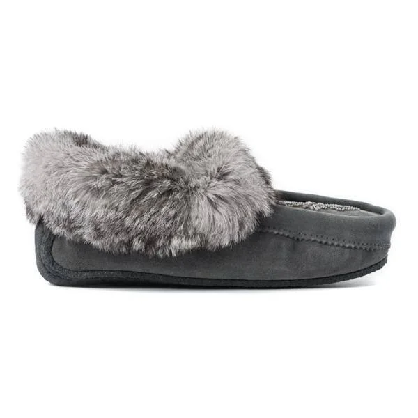 Genuine Rabbit Fur Trim Traveler Moccasin