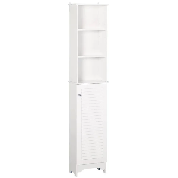 HOMCOM Wooden Collection Tall Bathroom Cabinet Corner Square Storage Cabinet Soft White