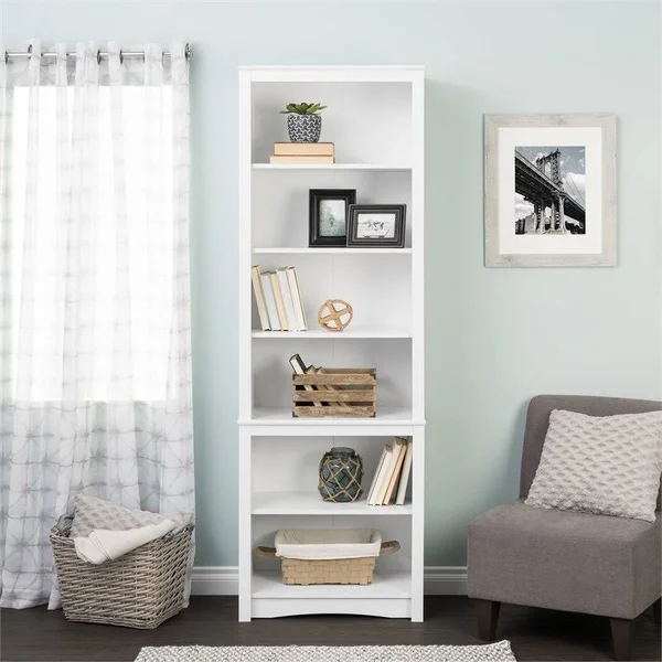 Pemberly Row Tall Contemporary 6 Shelf Bookcase in White