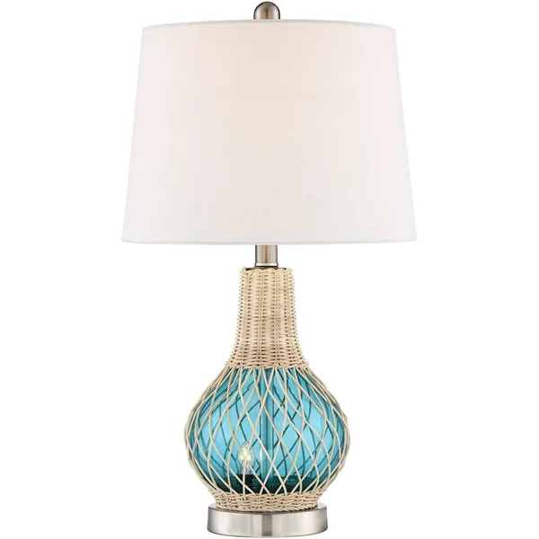 Alana Blue Glass Accent Night Light Lamp with Table Top Dimmer