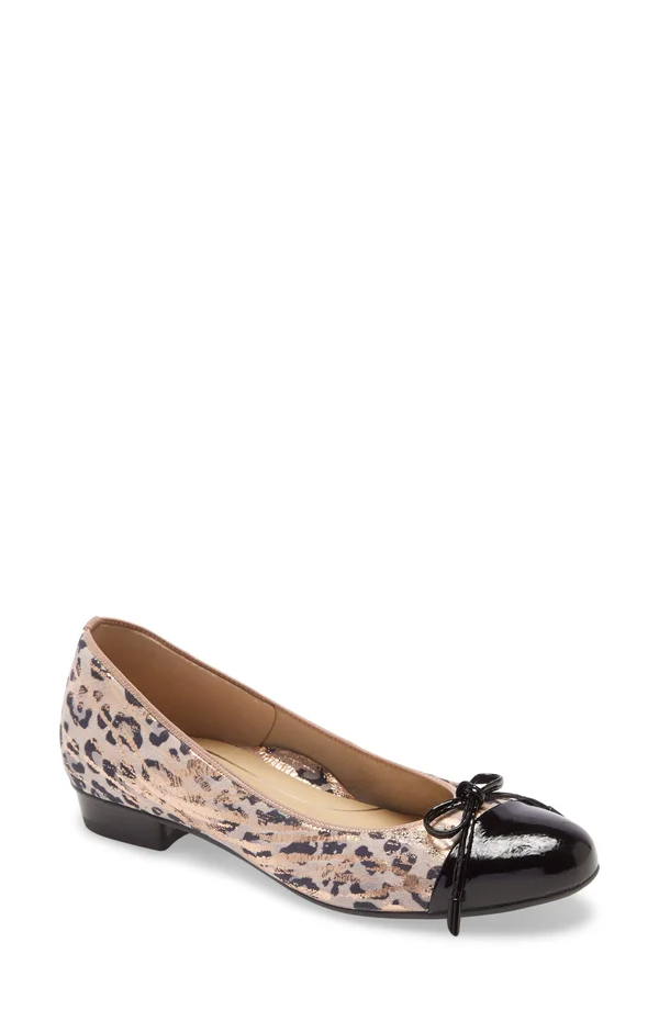 Women's Ara Belinda Ballet Flat - 10 M - Black/ Leopard Print Leather
