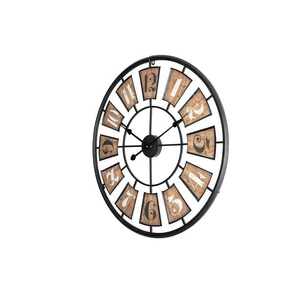 Utopia Alley CL45WD 27 in. Metal Wall Clock with Black Frame & Wood Colored Panels