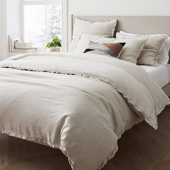 European Flax Linen Ruffle Duvet, Euro Sham Set, Dijon
