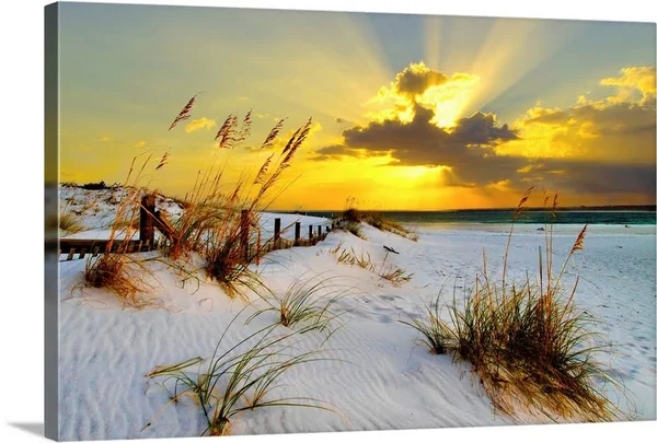 Landscape Photography Beach Golden Sunset - Canvas Wall Art, 30x20, Great Big Canvas