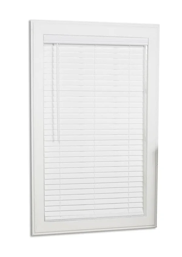 Allen + Roth 2-in Slat Width 70.75-in x 72-in Cordless White Faux Wood Room Darkening Full-view Standard Horizontal Blinds, 18J