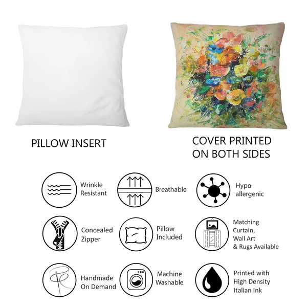 Designart 'Vintage Fresh Flowers Bouquet of Wildflowers' Traditional Printed Throw Pillow - 16 x 16