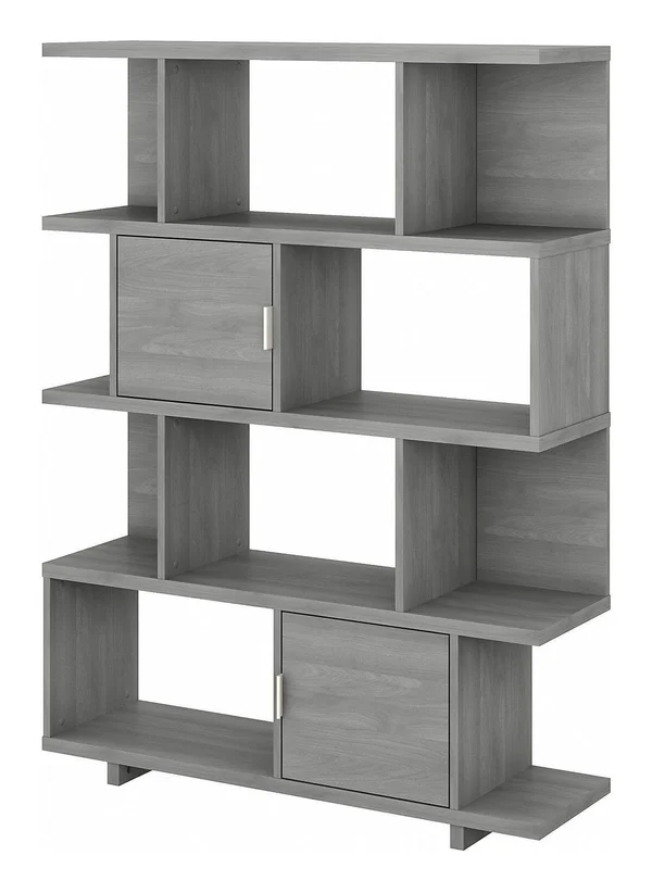 Kathy Ireland Home by Bush Furniture Madison Avenue Large Geometric Etagere Bookcase with Doors Modern Gray