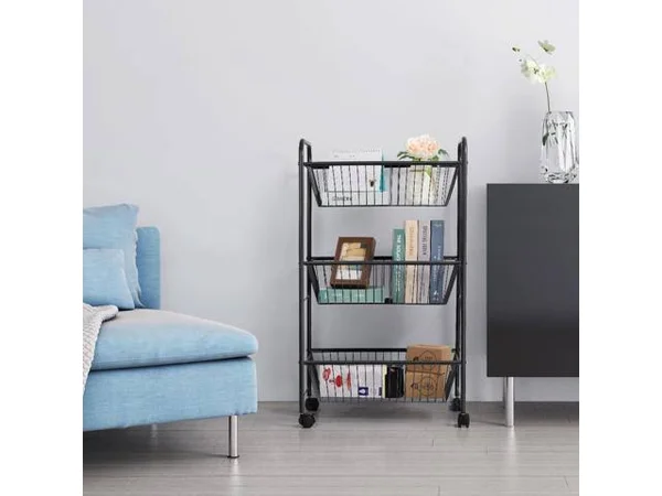NEX 3-Tier Rolling Basket Stand, Large Size Full Metal Rolling Trolley for Kitchen & Bathroom - Three Tier Storage Cart w/Sh