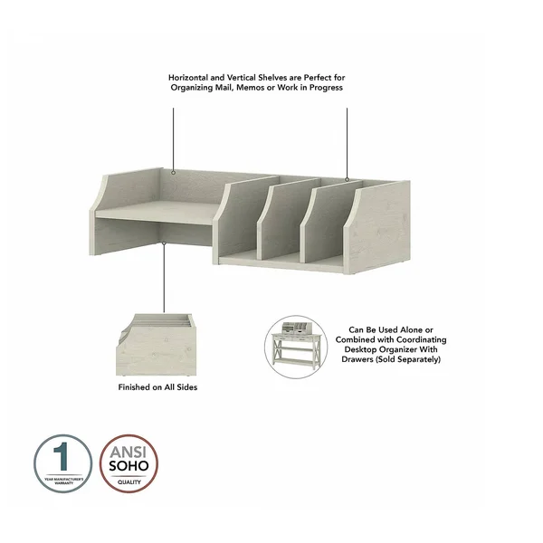 Bush Furniture Key West Secretary Desk with Storage and Desktop Organizers, Linen White Oak