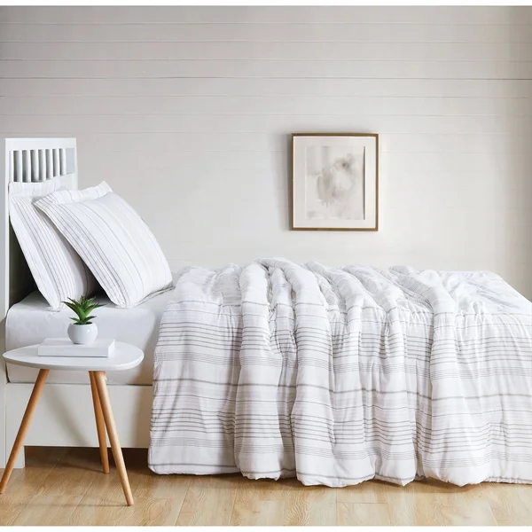 Cottage Classics Warm Hearth Stripe Comforter Set Beige Full/Queen