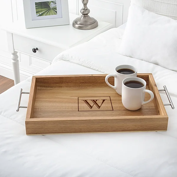 Cathy&s Concepts Personalized Acacia Tray with Metal Handles - Q
