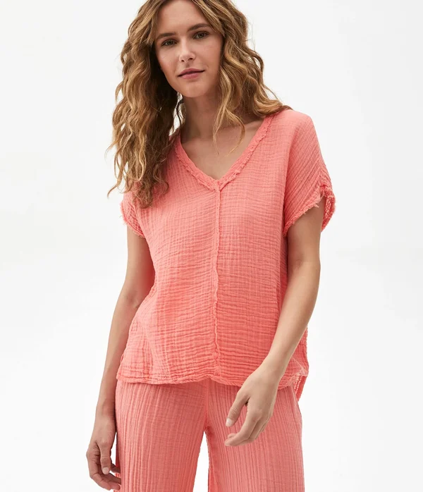 Michael Stars Women's Draya V-Neck Top in Pink - Size Xs