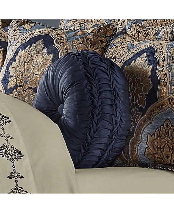 Five Queens Court Bristol Tufted Round Decorative Throw Pillow Indigo