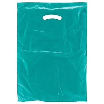 Shamrock Plastic 18x22H x 12x22W x 3x22D High Density Die-Cut Handle Merchandise Bags - Teal, 500/Carton