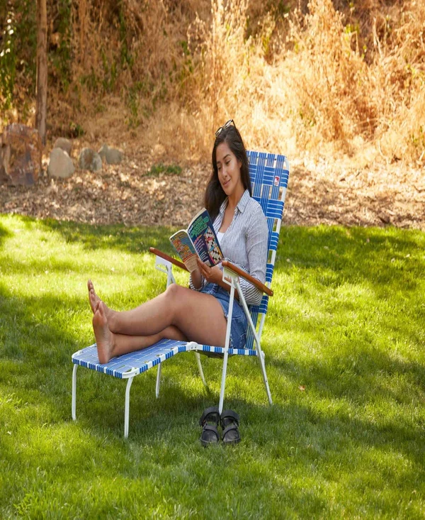 Outdoor Spectator Classic Webbed Blue Folding Chaise Lounger Camp/Lawn Chair