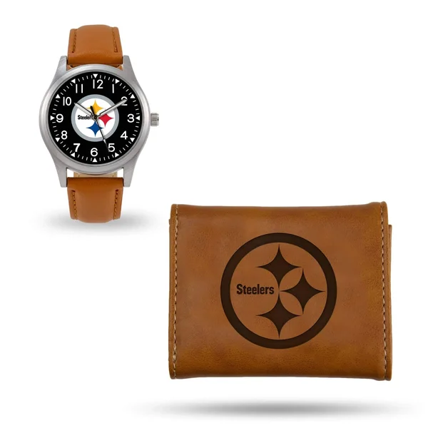 Pittsburgh Steelers Sparo Brown Watch and Wallet Gift Set