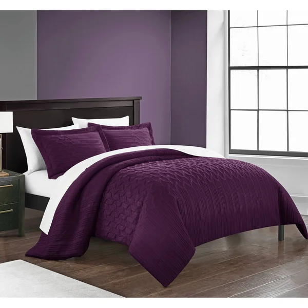 Chic Home Jas 2-Piece Embossed Comforter Set, Twin, Plum