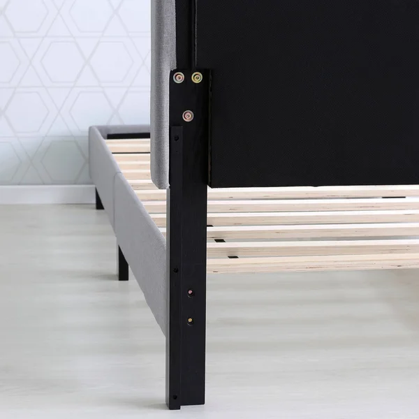 Furinno Laval Double Row Nail Head 12pc Slat Style Bed Frame - Queen, Linen