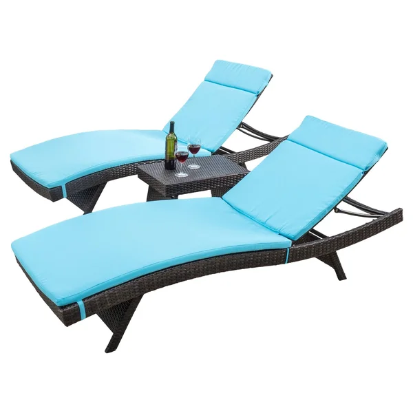 Luana Wicker 3 Piece Chaise Lounger Set Blue