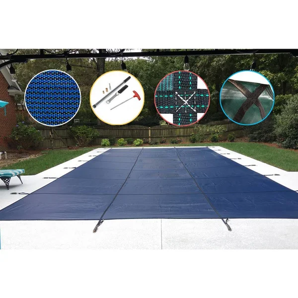 WaterWarden Safety Pool Cover for 16& x 38& in Ground Pool - Blue Mesh