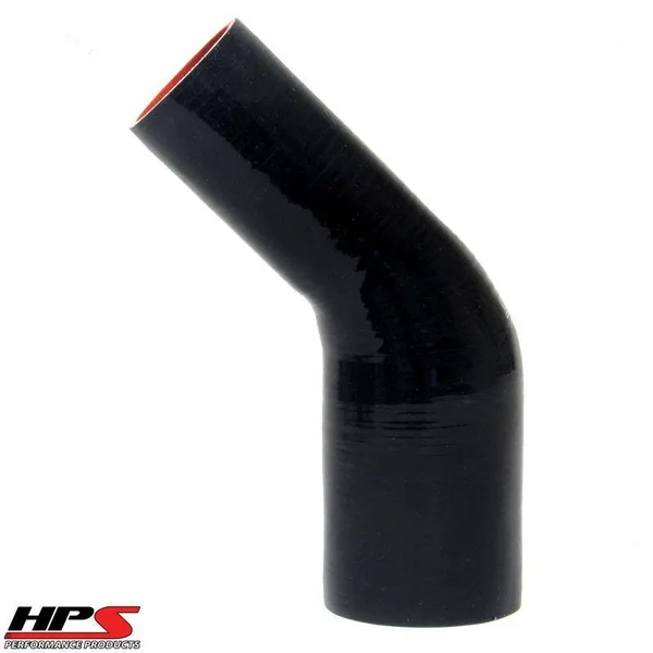 HPS 1.75x22 - 2.5x22 ID High Temp 4-ply Reinforced Silicone 45 Degree Elbow Reducer Hose Black (45mm - 63mm ID)