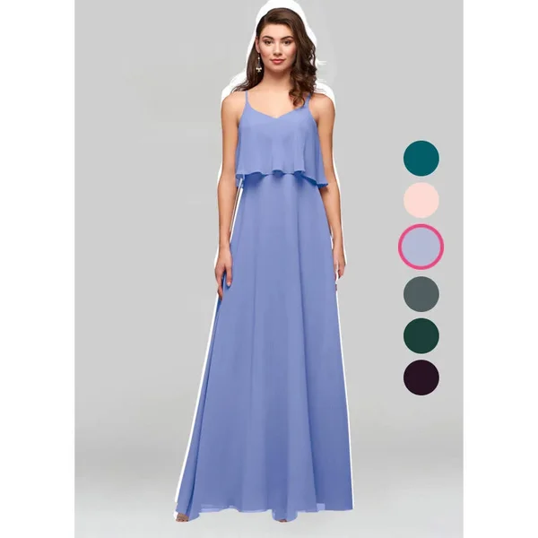 Azazie A-Line/Princess V-Neck Floor-Length Chiffon Bridesmaid Dresses - Periwinkle