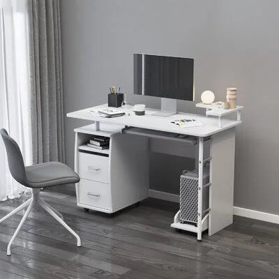 Baileyton Wood Computer Desk, Office Table with PC Droller, and File Cabinet Mercury Row Color: White