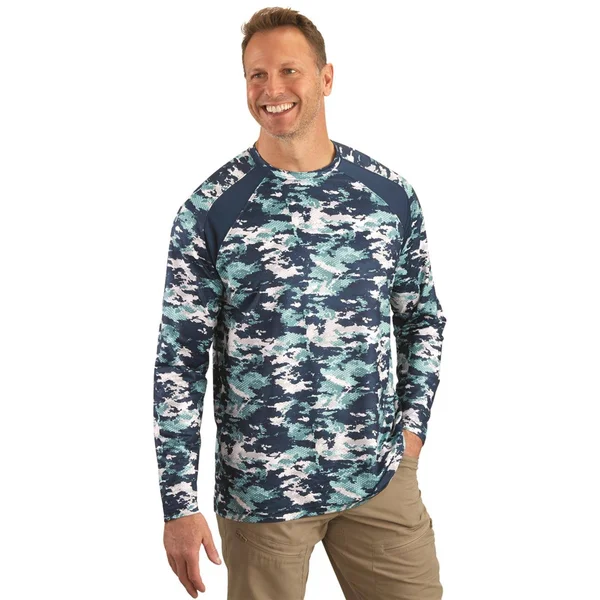 Guide Gear Men's Performance Cooling Long Sleeve Shirt, Male, 2XL Tall, Wave Camo Indigo Blue