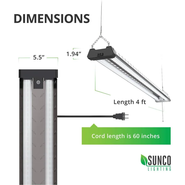 Sunco Lighting LED Shop Light, Industrial, Frosted, 12 Pack, 5000K