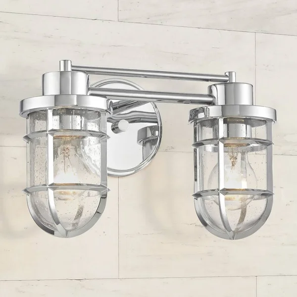 Seeded Glass Bathroom Light Chrome Cage 2 LT 1842-26