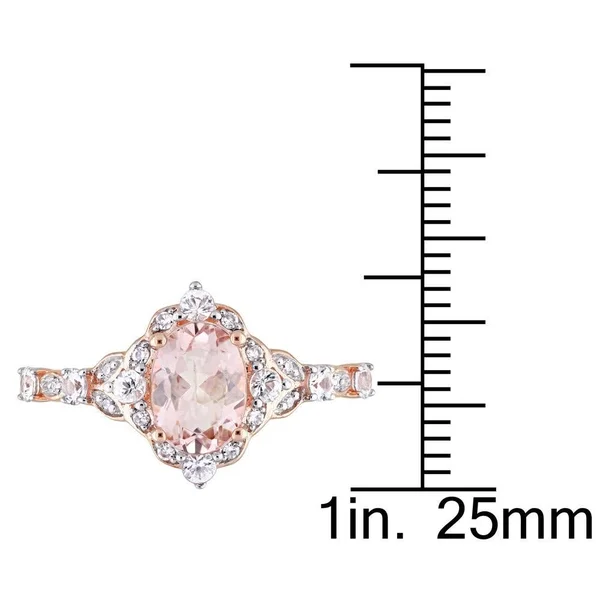 14K Rose Gold Morganite White Sapphire and Diamond Accent Vintage Ring by Miadora - 4.5