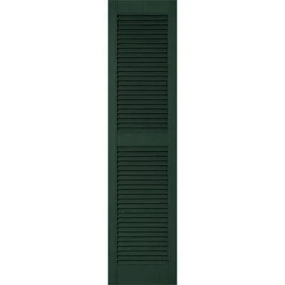 12 inchw x 62 inchh Lifetime Vinyl, Custom Straight Top Center Mullion, Open Louver Shutters, Midnight Green
