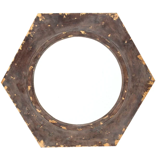 Rustic Style Wooden Wall Mirror with Hexagonal Frame - Silver and Brown