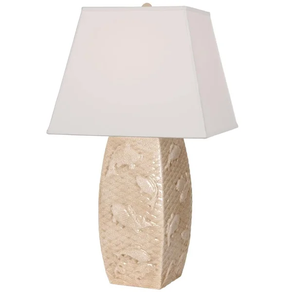 Emissary Koi Vase Lamp - Distressed Ivory - Egg Shell White Faux Silk