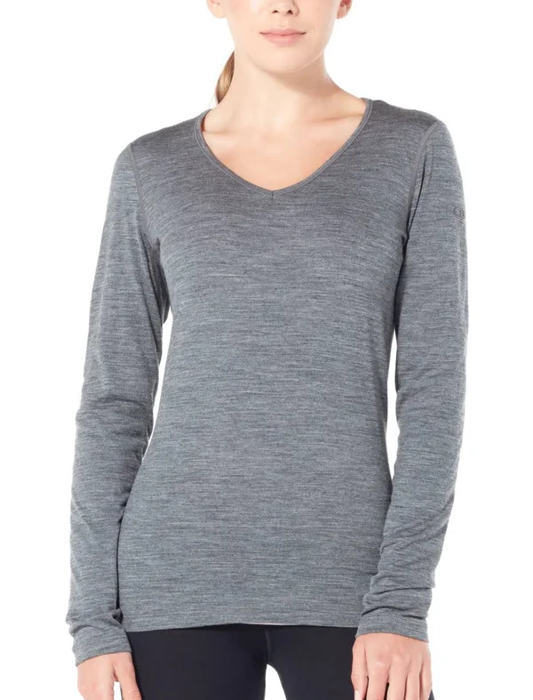 Icebreaker Women's 200 Oasis LS V Neck Top - Large - Gritstone Heather
