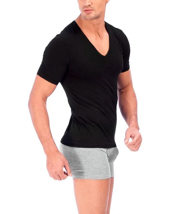 Rounderbum Deep V-Neck T-Shirt 2Pack - Men's Shapewear White, Small