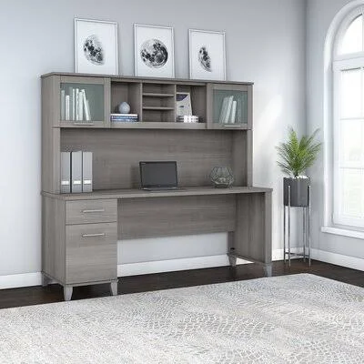 Masala Desk with Hutch Red Barrel Studio Color: Platinum Gray