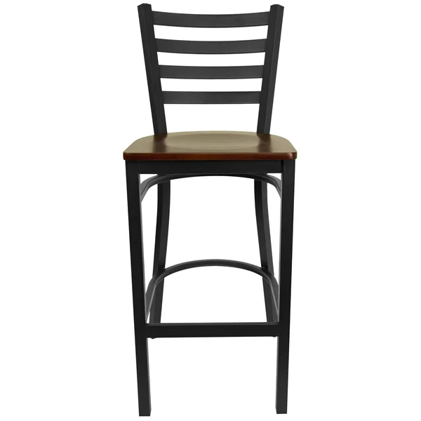 42.25x22 Black and Brown Hercules Series Ladder Back Restaurant Barstool