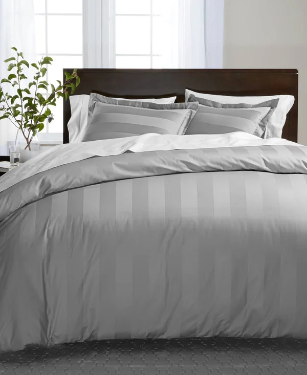 Charter Club Damask 3x22 Stripe 100% Supima Cotton 550 Thread Count Duvet COVER - King, Created for Macy&s - Neo Natural