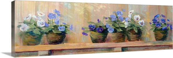 Violets in Pots - Canvas Wall Art, 48x16, Great Big Canvas