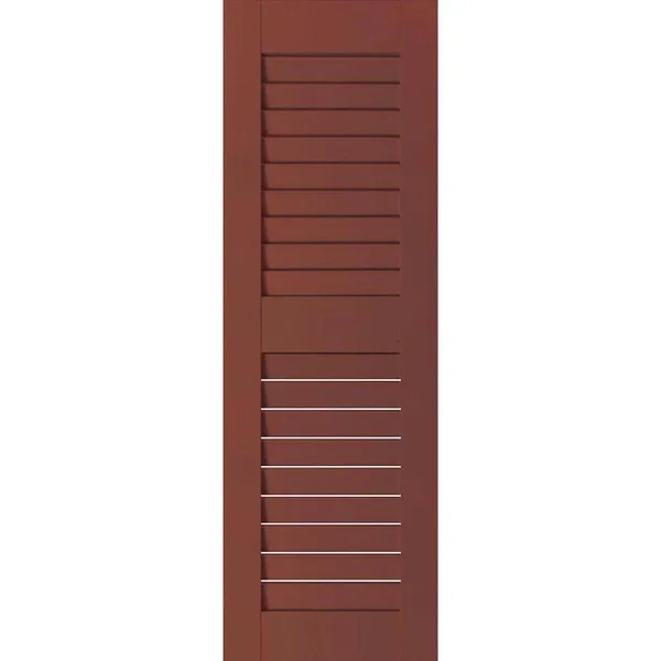 Ekena Millwork 18 in. x 53 in. Exterior Real Wood Pine Louvered Shutters Pair Country Redwood