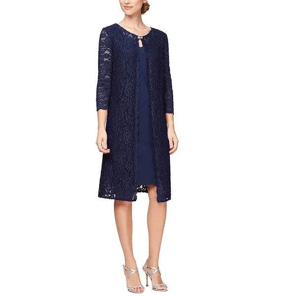 Alex Evenings Women's Plus Size Lace Mock Jacket Cocktail Dress (16W, Navy)